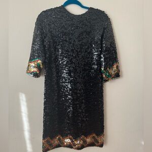 ✨ Vintage Hong Kong Black Sequin Wool Dress Holiday Party S/M ✨